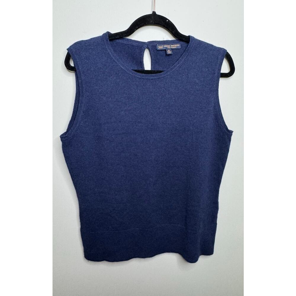 Brooks Brother 346 Women’s 100% Pure Cashmere Navy Blue Sleeveless Knit Top XL